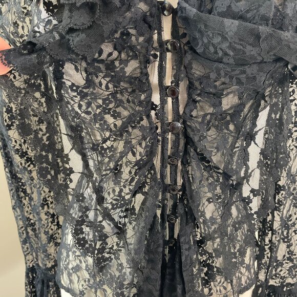 Vintage Anne Fontaine Womens 4-6 US Lace Long Sleeve Top Ruffled V Neck Blouse - Picture 9 of 10